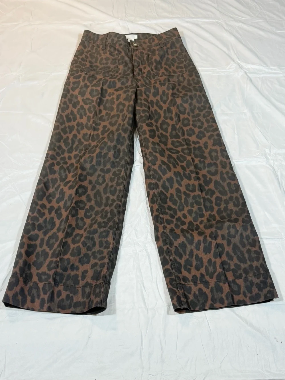 H&M Leopard Print Wide Leg Pants 4 NWT Pleated High Rise Trousers Brown Black - Picture 2 of 8